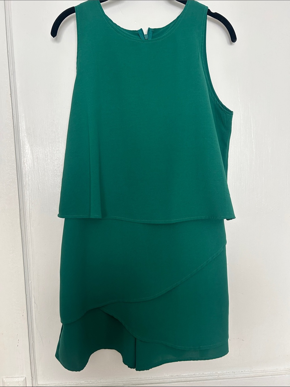 Sleeveless Layered A-Line Romper in Emerald Green
